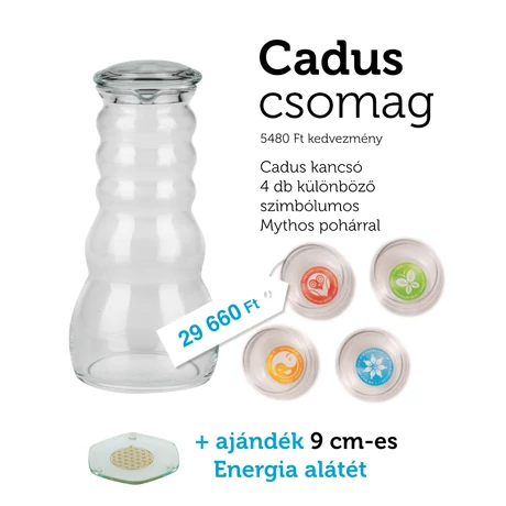 Szülinapi akció: kristályos Cadus kancsó 4 Mythos pohárral + ajándék Energia-alátéttel